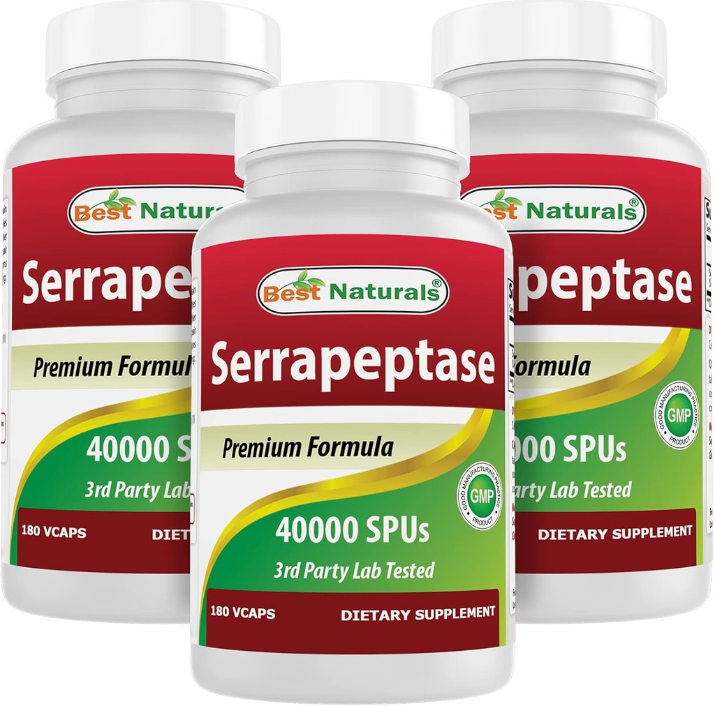 Migliori naturali Serrapeptase 40000 SPUs 180 capsule (180 conteggio (pacchetto di 3))