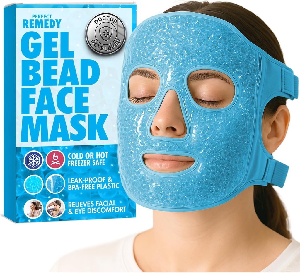Perfect Remedy Face Ice Pack, Maschera di ghiaccio caldo e freddo riutilizzabile, Compressori di gel per aiutare con gli occhi di Puffy e l'assistenza in condizioni di gonfiaggio, Maschera di raffreddamento di Spa facciale per le donne e gli uomini (blu)