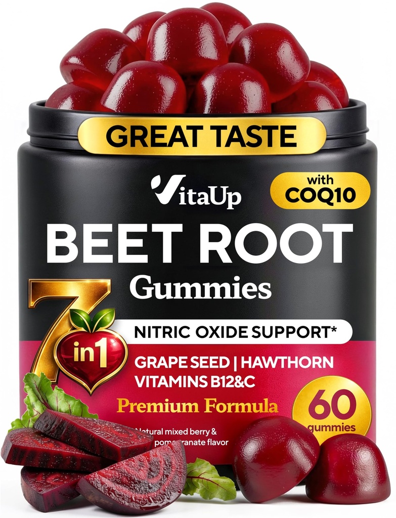 Gummie della barbabietola – Gummie della barbabietola – Supplementi di barbabietole rosse con radice di barbabietola, semi di uva, Coq10, vitamina C & B12 – 60 Chews della barbabietola