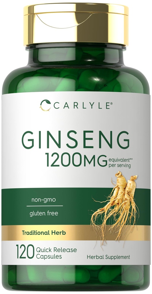 Carlyle Ginseng Extract Supplemento | 120 capsule | 1200mg | Pillole per uomini e donne | Non OGM e senza glutine