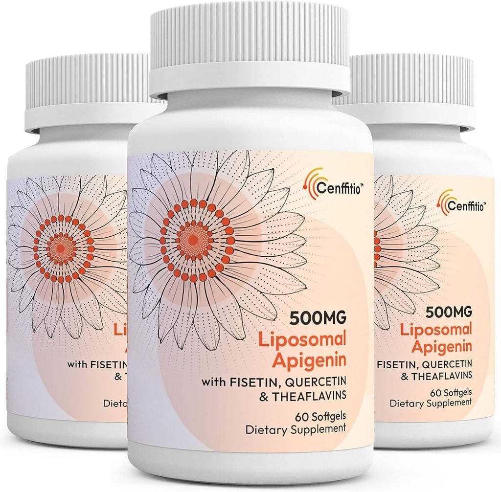 Liposomal apigenin 500mg Softgels - Optimal Apigenin Supplemento con Fisetin, Quercetin e Theaflavins - 6 mesi di fornitura