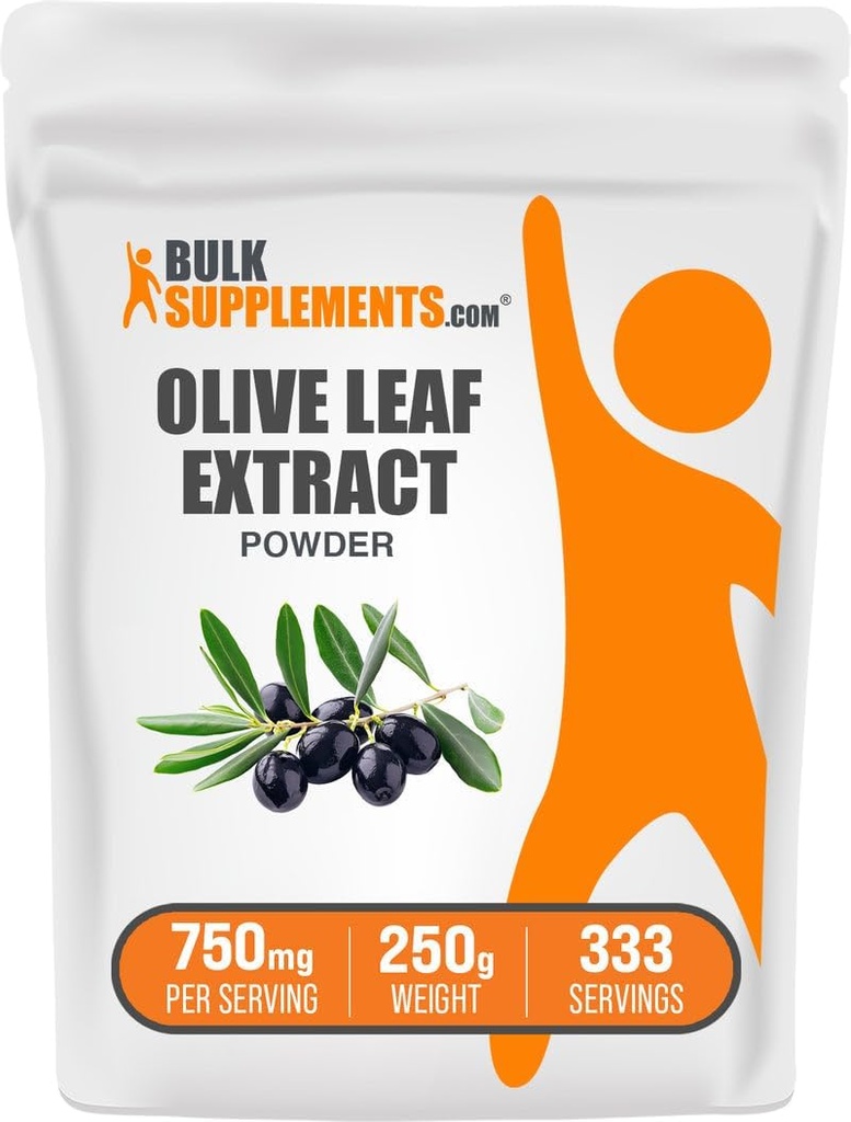 BulkSupplements.com Polvere di Estratto di Foglia di Oliva - Supplemento di erbe, Sorgente Antiossidante, Polvere di Foglia di Oliva - Gluten Free, 750mg per Serving, 250g (8.8 oz) (Pacchetto di 1)