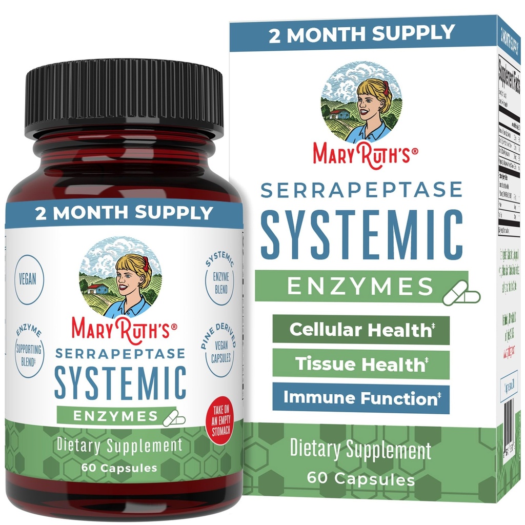 MaryRuth Organics Serrapeptase Enzymes Capsule | Fino a 2 mesi di alimentazione | Integratore di enzime per le pillole di sollievo del seno ad alta potenza | Salute del tessuto e salute cellulare | Vegan | Gluten Free | 60 Conte