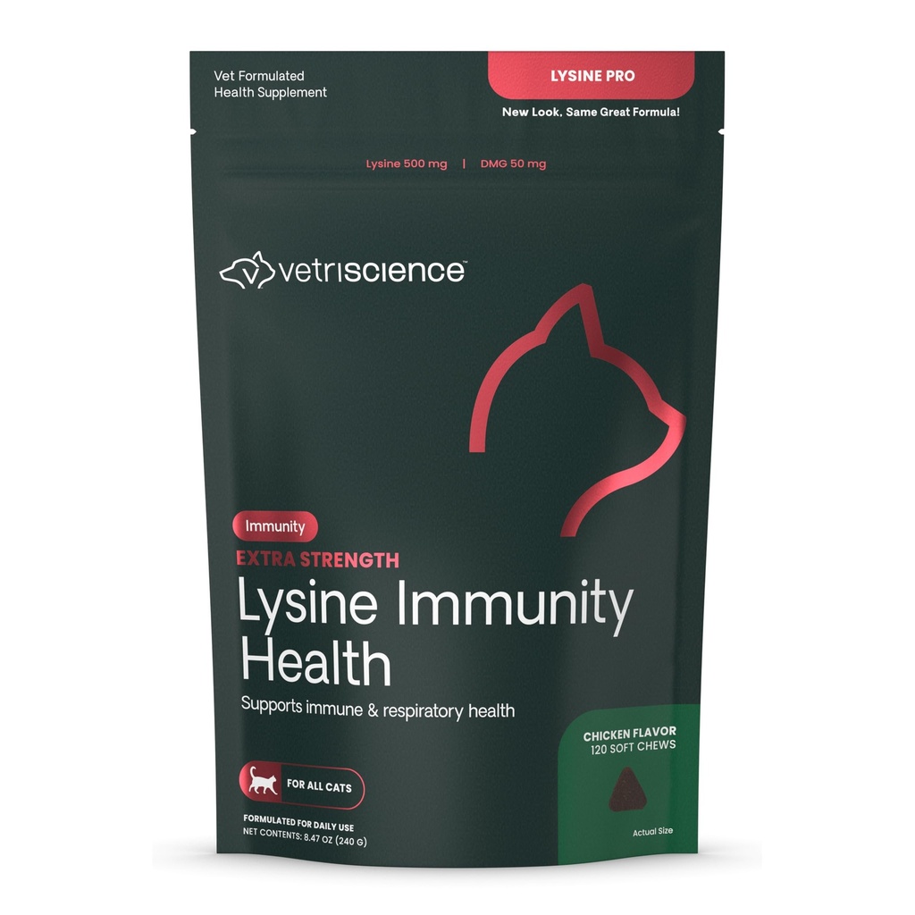 VETRISCIENCE Extra Strength Lysine Immunity Health Chews - Integratore Immunitario per Gatti di Tutte le Età - Supporta Funzione Immune, Salute Occhiale & Cardiovascolare Funzione - 120 Conte