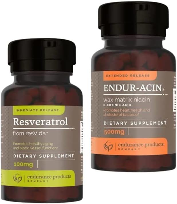 Integratore di resveratrolo di prodotti di Endurance – Estratto di pelle di uva - 100mg Trans-Resveratrolo Antiossidante e ENDUR-ACIN Niacin - Vitamina B3 Niacin 500mg Extended Release & Low-Flus