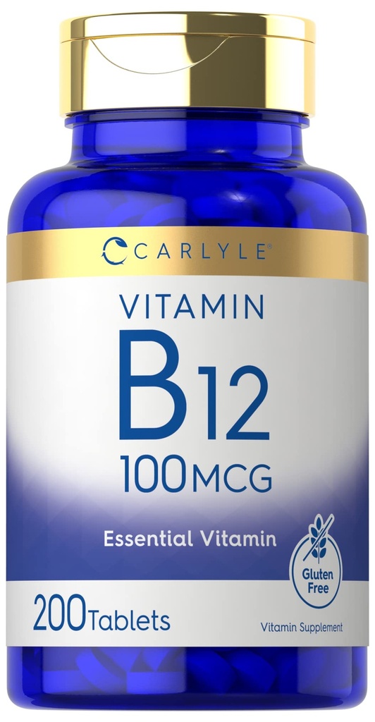 Carlyle Vitamin B12 100mcg | 200 compresse | Integratore di vitamina essenziale | Vegan, Non OGM e Formula senza glutine