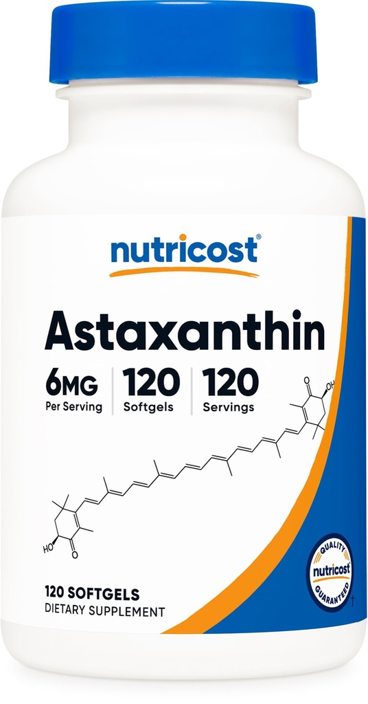 Nutricost Astaxanthin 6mg, Non OGM e Gluten Free, 120 Softgels (4 mesi di fornitura)