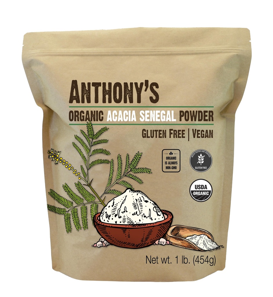 Acacia organica di Anthony polvere Senegal, 1 lb, Batch testato senza glutine, non OGM, fibra solubile, prebiotico
