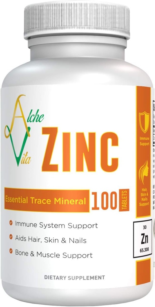AlcheVita Zinc 50mg – Alta bio-validabilità – Minerale Trace Essenziale – Supplemento per Supporto Immune, Bones, Skin & Muscle Support