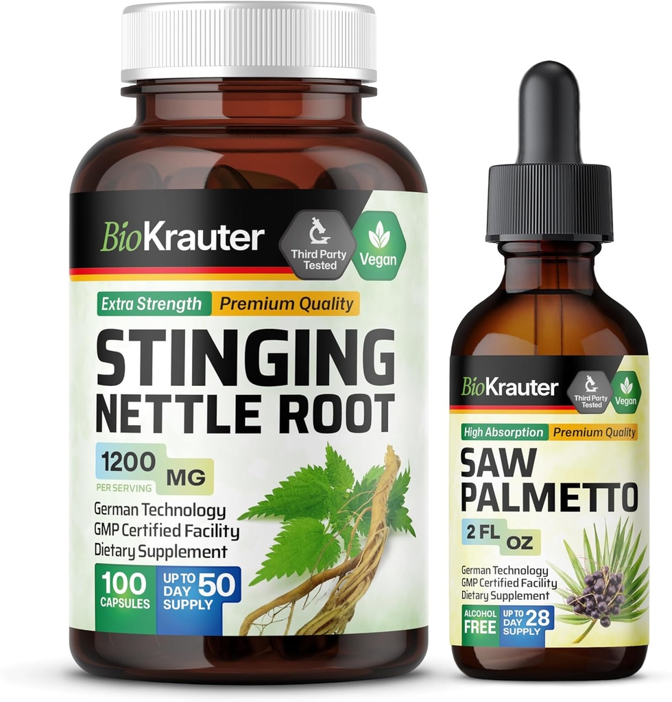 BIO KRAUTER Sting Nettle 100 Capsule &amp; Saw Palmetto Tincture 2 Fl. Oz.