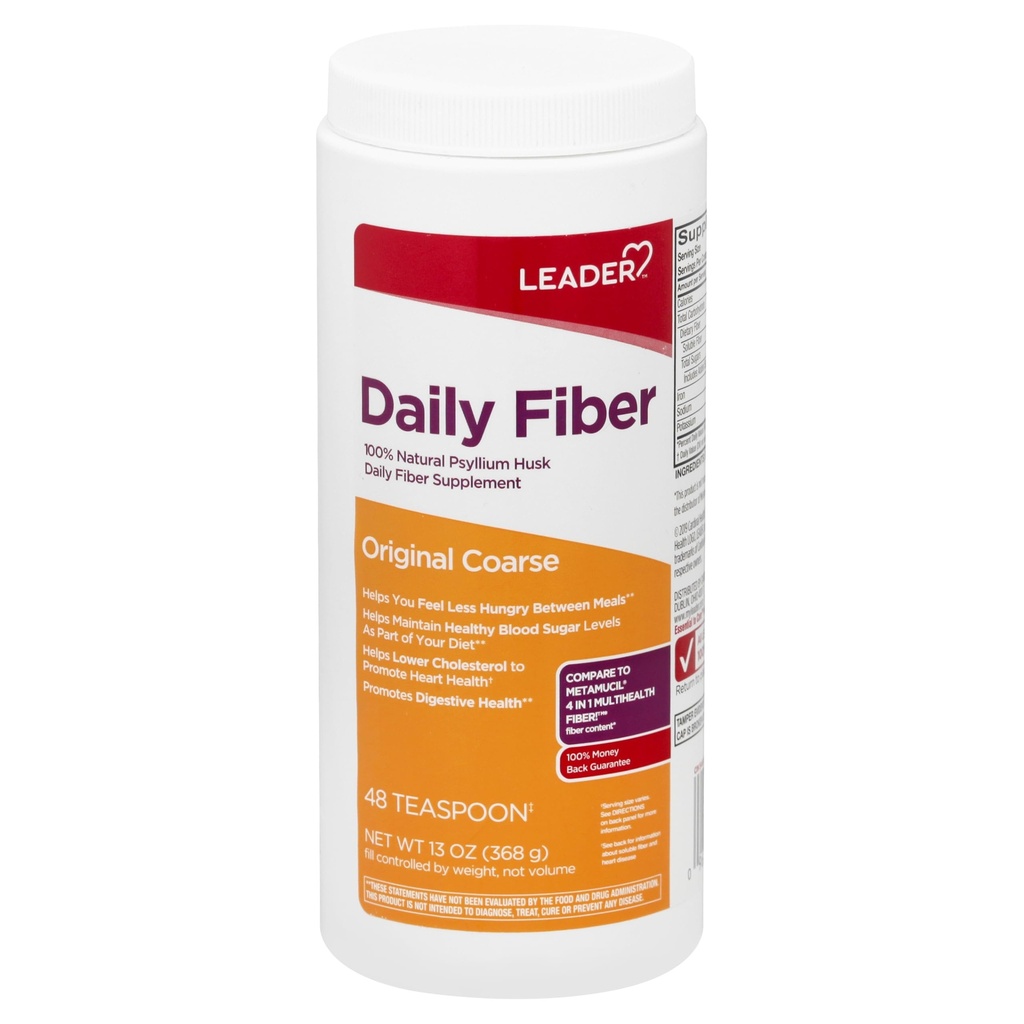 Leader Psyllium Husk Powder Supplement 4-in-1 fibra per la salute digestiva, pianta a base 100% naturale Psyllium Husk Daily Fiber, senza glutine, non OGM, Confronta Meta-mucil Multihealth (13 OZ)