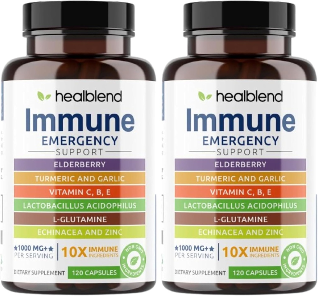 guariblend 10 in 1 Sostegno Immune Supplemento Booster con Elderberry, Zinco, Echinacea, Turmerico, Lactobacillus Acidophilus, per adulti (2 Confezione)