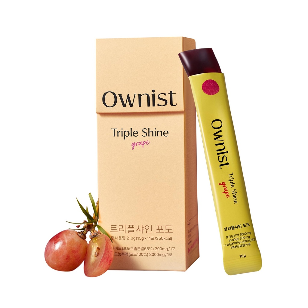 Ownist Triple Shine Grape Jelly On-The-Go - Targets Dark Spots & Skin Brightening, Contiene BelightTM, Vitamine B, C - 14 Stick Pack
