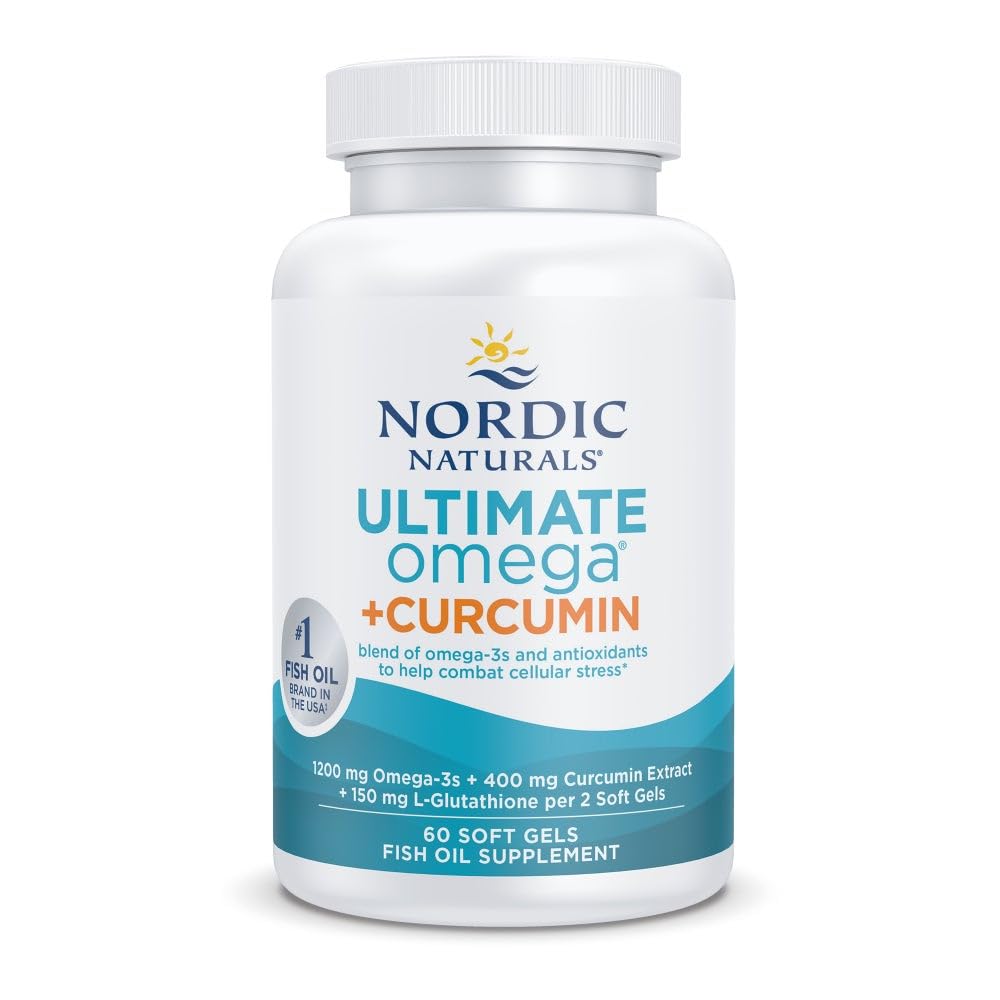 Nordic Naturals Omega Curcumin, Limone - 60 Gel Morbidi - 1200 mg Omega-3 + 400 mg Curcumina ottimizzata - Combatte lo stress cellulare - Non-GMO - 30 Serve