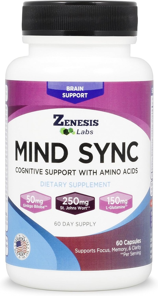 Zenesis Labs Mind SYNC - 60 Capsule con Ginkgo Biloba, St John's Wart & L-Glutamine - Si prega di leggere recensioni