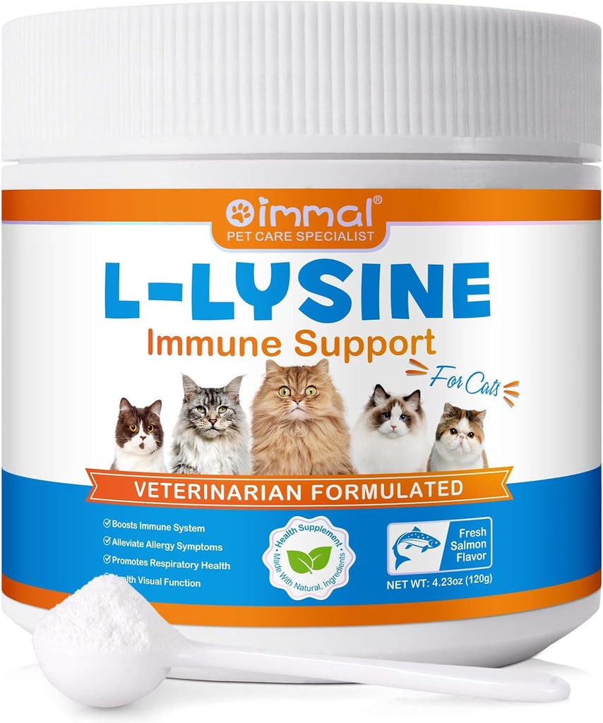 L-Lysine Polvere per gatti, Lysine Supplement per gatti, Supporto Immune System, Respiratory Health & Visual Function and Allergy Relief, Alimenti per la salute degli animali Multivitaminici, Salmone Flavor - 4.23 oz / 120g