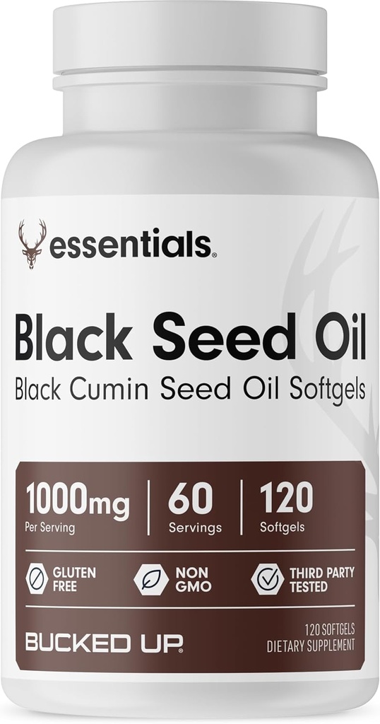 Bucked Up Olio Seme Nero 1000mg Per Serving (olio di semi di cumino nero) Essentials (60 Serve, 120 Softgels)