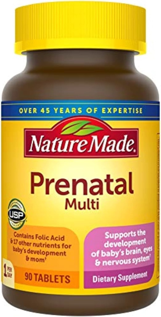 Natura fatta Prenatale Multi, 90 compresse, acido folico + 17 vitamine e minerali prenatali per sostenere lo sviluppo del bambino e la mamma, vitamina D3, calcio, ferro, iodio, vitamina C e altro (pacchetto di 3)