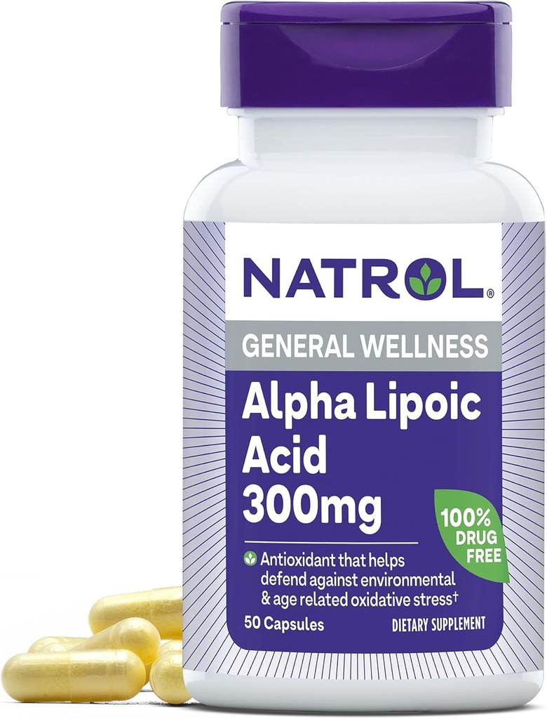 Natrol Alpha Lipoic Acid 300 mg, Integratore alimentare per il benessere generale, 50 capsule, 50 giorni di alimentazione