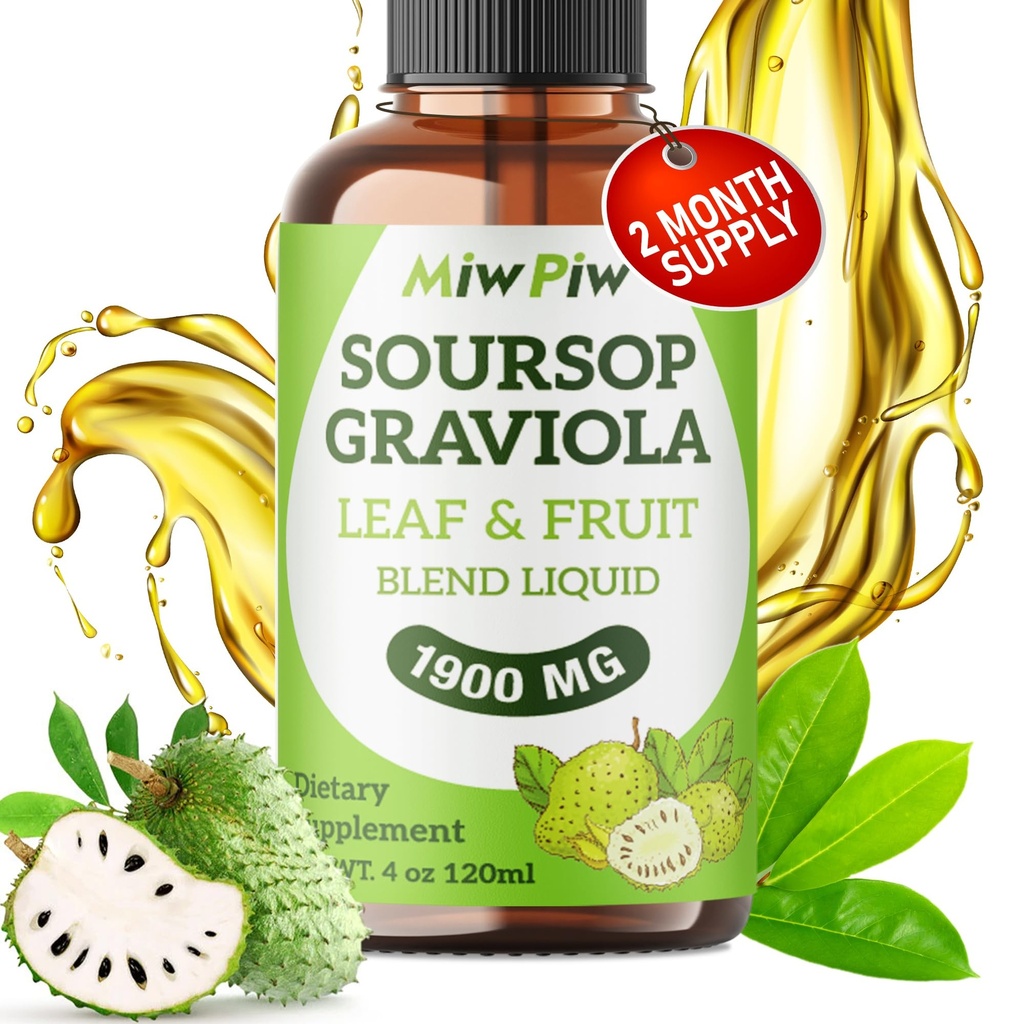 Soursop Liquid Drop 4 Fl oz per il supporto e la rigenerazione delle cellule, Boost immunitario, Relax, fegato e sonno, Soursop Bitters Liquid, Bontà erbacea, Zucchero/Gluten Free, Natural Flavor