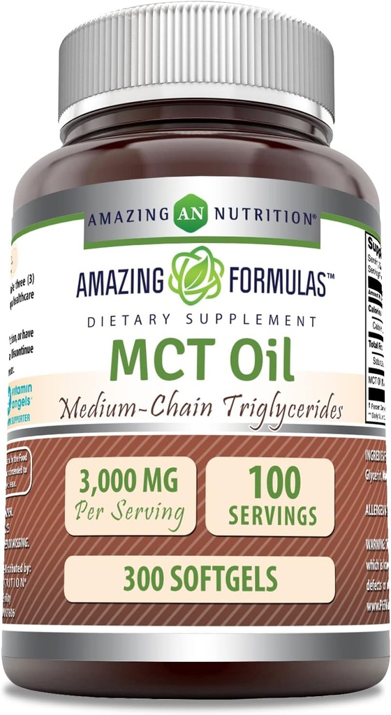 Incredibile Formulas MCT Oil Supplement | 1000 Mg per Serving | Softgels | Non-GMO | Gluten-Free | Made in USA (1 Pack, 300 Count)