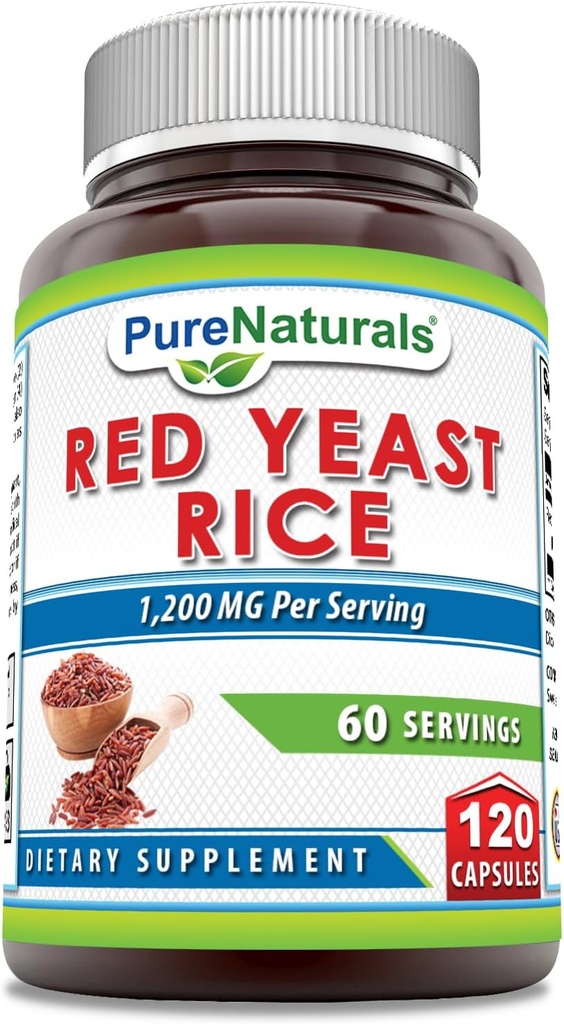 Pure Naturals Red Yeast Rice 1200 Mg per Serving, 120 Capsule Supplemento | Non OGM | Gluten Free | Made in USA