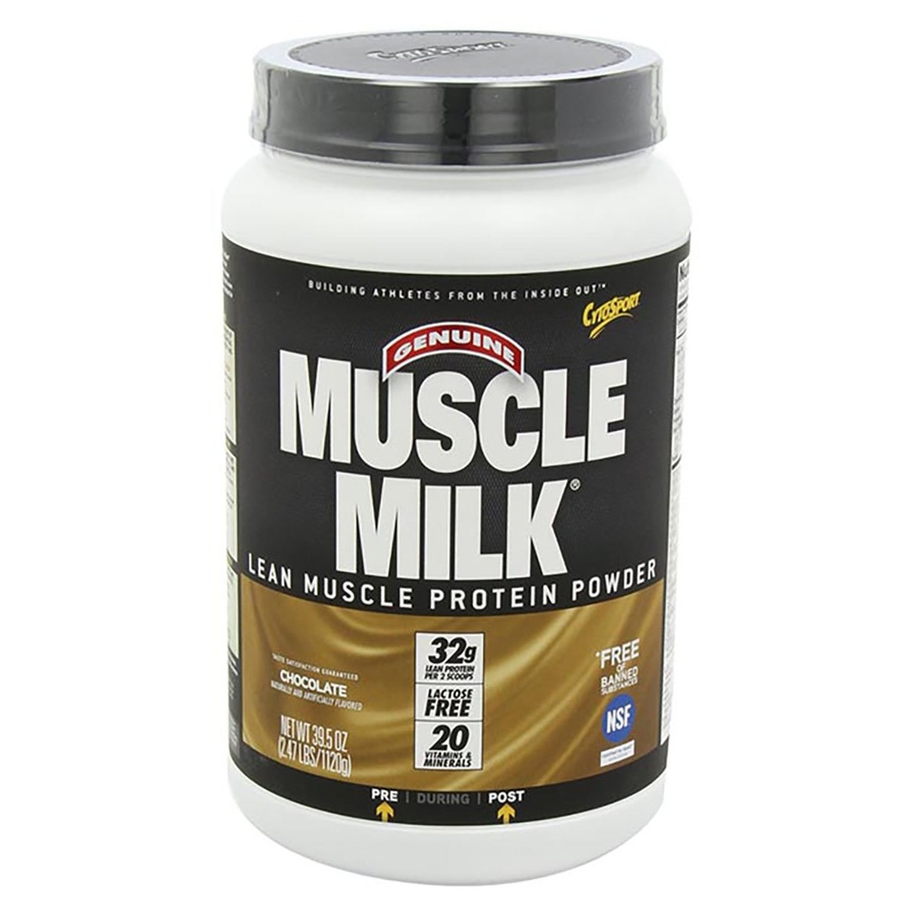 Polvere proteica genuina del latte del muscolo, cioccolato, 2.47 Pound, 16 Servings, 32g Protein, 3g Zucchero, Calcio, Vitamine A, C & D, NSF Certificato per lo sport, Spuntino energizzante, Imballaggio May Vary