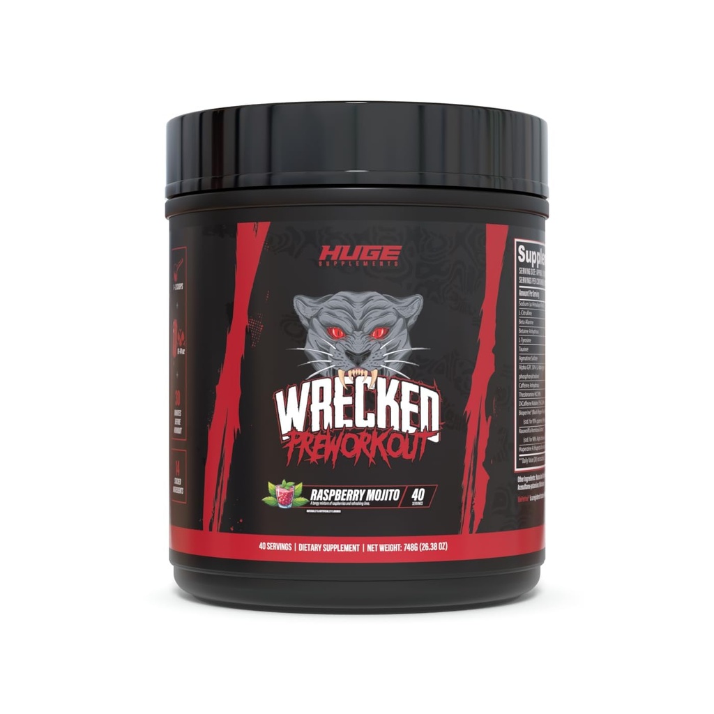 Wrecked Pre Workout, Formula Avanzata, Boosts Energy, Focus, Pompe & Performance, 10g L-Citrulline, 6.4g Beta Alanine, 5g Tyrosine, 1g Alpha GPC, 375mg Fast-Acting Caffeine & More
