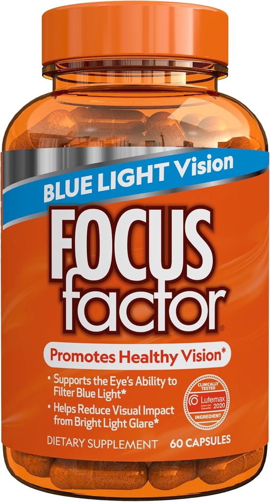Focus Factor Blue Light Formula (60 Count) - Vitamine Occhiali con Blue Light Filtration Support - Lutein e Zeaxanthin Supplemento con Vitamina C, Vitamina E, Lutemax 2020® - Promuovere la salute degli occhi