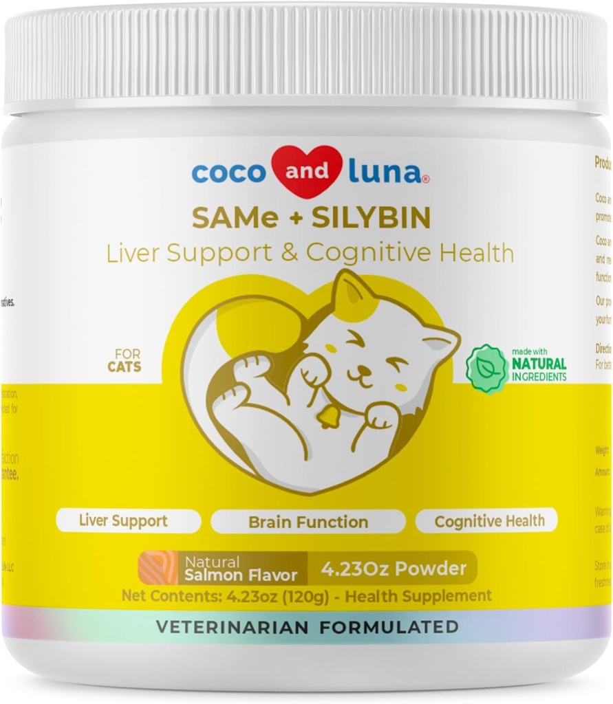 Stesso e Silybin per gatti - S-Adenosyl-L-Methionine - 120g Polvere - Integratore del fegato - Promuove il supporto cognitivo e del fegato