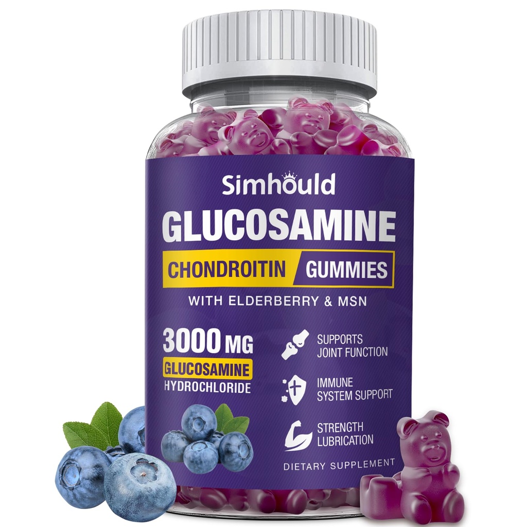 Glucosamina Chondroitin Gummies - 3000MG Extra Strength Joint Support Supplement con MSM & Elderberry, Flessibilità, Antiossidante Immune Support Gummy for Adults, Men & Women