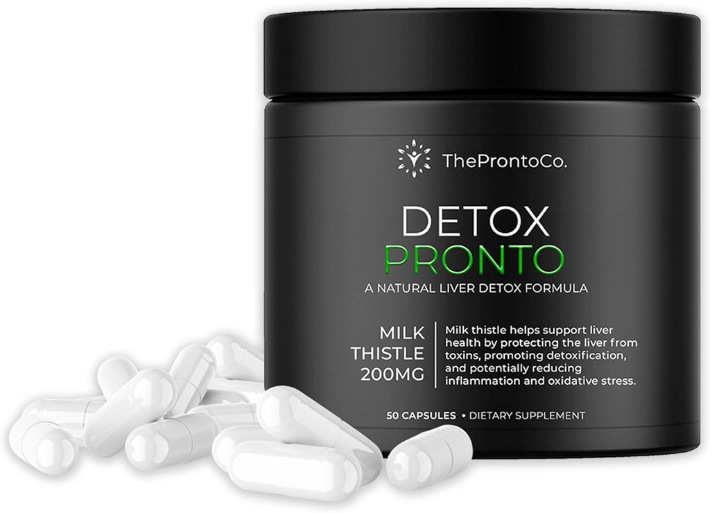 Integratore di disintossicazione del fegato - Estratto di cardo del latte 200mg, Pillole di pulizia e supporto del fegato, Formula di disintossicazione per la salute del fegato, 50 capsule