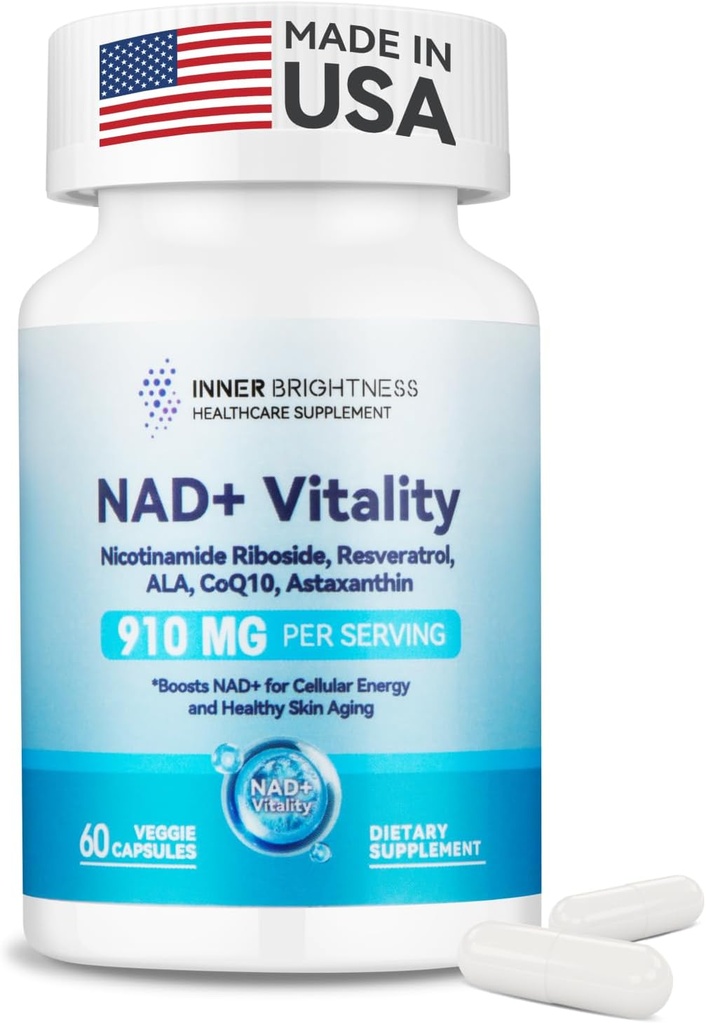NAD+ Supplemento per le donne, con 900MG Nicotinamide Riboside (NR), Resveratrolo, CoQ10, Acido Alfa-Lipoico, Astaxantina - Supporta Energia Cellulare & Riparazione, Invecchiamento sano - 60 Capsule Vegetariani