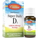 Carlson Super Daily D3 4.000 UI (100 mcg), Heart & Immune Health, Teeth & Bone Strength, Unflavored, 365 Gocce