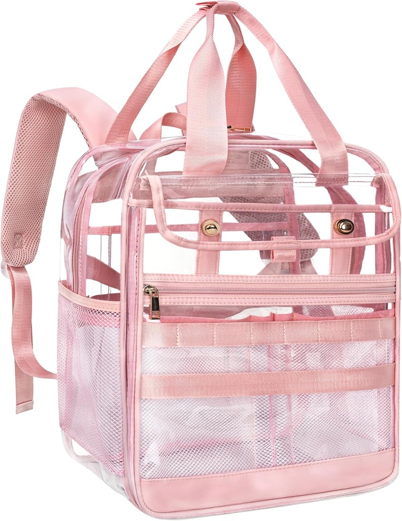 Zaino trasparente in PVC resistente trasparente, Grandi Multi-Pockets pratici per il lavoro, viaggio (Pink)