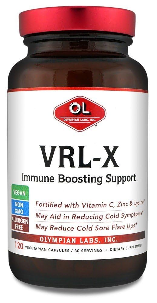 Olympian Labs VRL-X Advanced Immune Support, Vitamina C, Zinc & Lysine, Maggio Aid in Cold Sore Relief, 120 Capsule