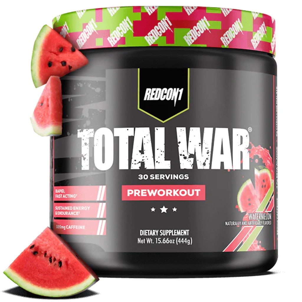 REDCON1 Total War Pre Workout, Watermelon - L Citrulline, Acido Malico, Estratto di foglie di tè verde per pompa Boosting Pre Workout per le donne e gli uomini - 3.2g Beta Alanine per ridurre l'esaurimento (30 Serve)