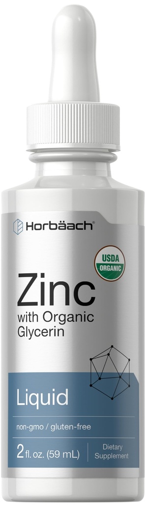 Horbäach Liquid Zinc Drops | 2 Oz | con glicerina biologica | Vegetariano, Non OGM, Integratore senza glutine