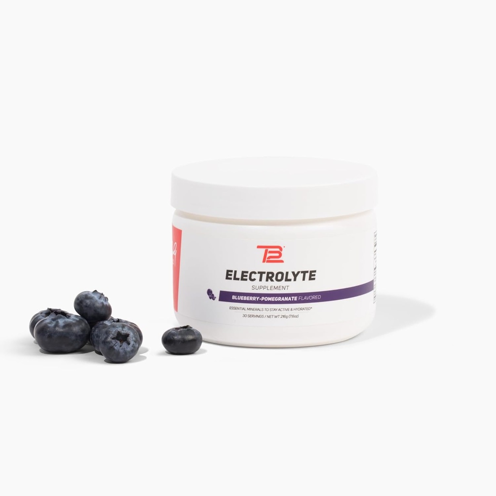 TB12 Electrolyte Powder Blueberry Pomegranate – Mineral-Rich Electrolyte Powder per una rapida idratazione di Tom Brady - Naturale, Basso Zucchero, Vegan, Gluten-Free, Facile da miscelare - 30 Serve (1 Jar)