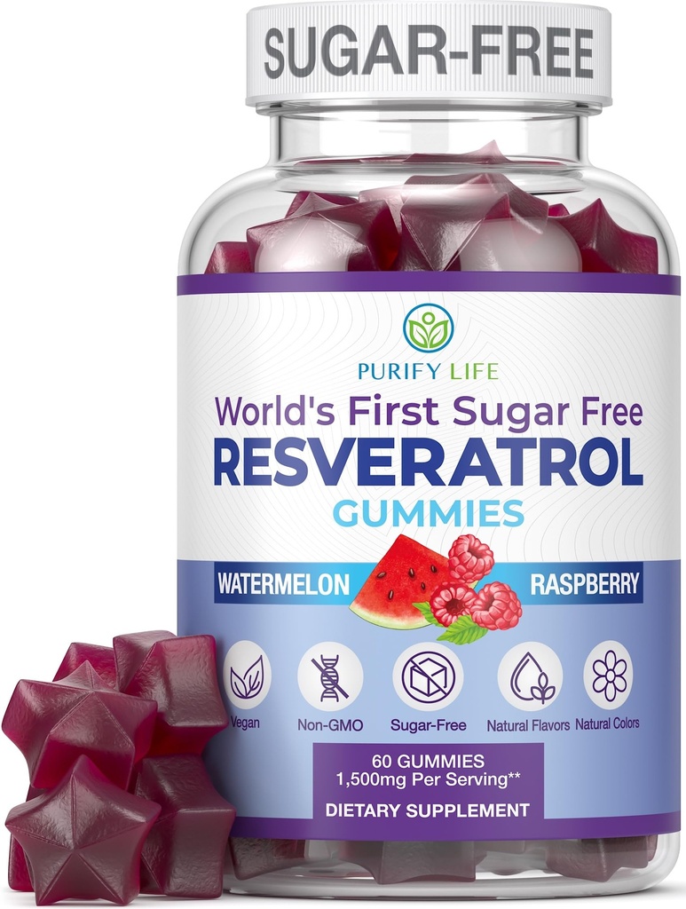 Zucchero-Free Resveratrolo Gummies - Potente antiossidante antiinvecchiamento - Supplemento resveratrolo per sostenere la salute digestiva e immunitaria - erba naturale per la crescita e la riparazione delle cellule - Facile Chewable NMN alternativa