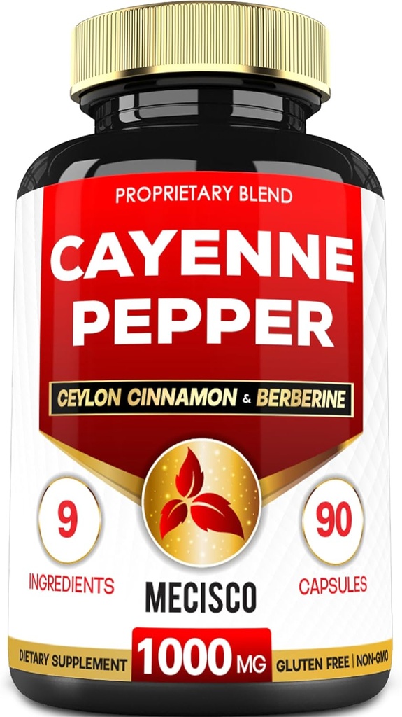 Pepe di Cayenne Integratori con Radice curcumina curcuma, Berberina HCl, Ceylon Cinnamon Bark & More - 90 capsule - Support Digestion Health, Immune System & Body Balance