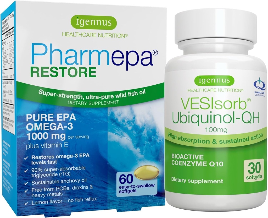 Pharmepa Restore EPA & VESIsorb Ubiquinol-QH CoQ10 Heart Health Bundle, di Igennus