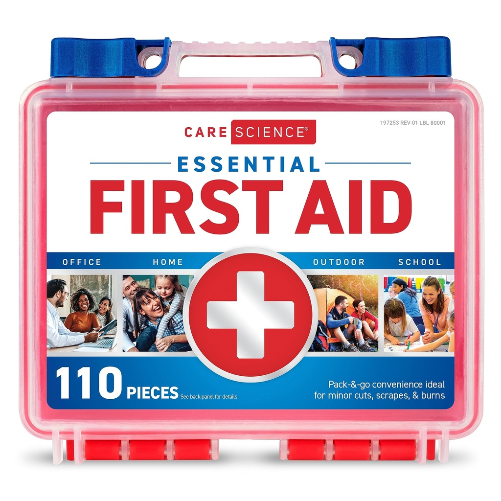 Care Science First Aid Kit, 110 pezzi | Uso professionale per viaggi, lavoro, scuola, casa, auto, emergenza, sopravvivenza, campeggio, escursionismo, e altro ancora