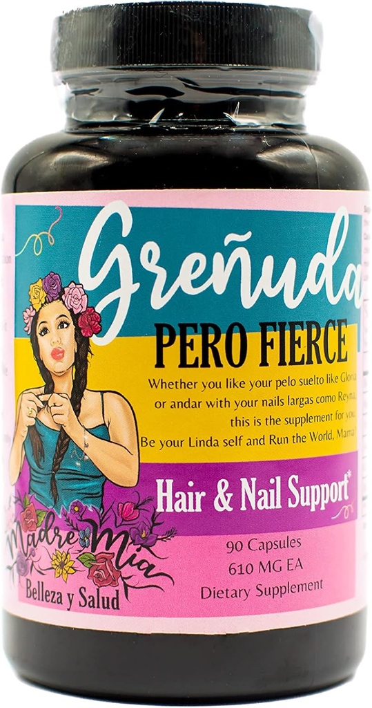 Grenuda Pero Fierce - Supporto per capelli e chiodo - Radice di Burdock, Coda di cavallo, ortica, Ginko Leaf, Biotin - 30 giorni di alimentazione 90 capsule, 650MG