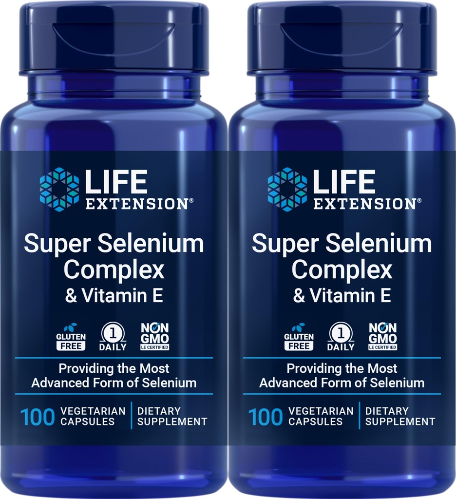 Estensione della vita Complesso Super Selenio 200 mcg & Vitamina E, 100 Caps Veg (Pack of 2)