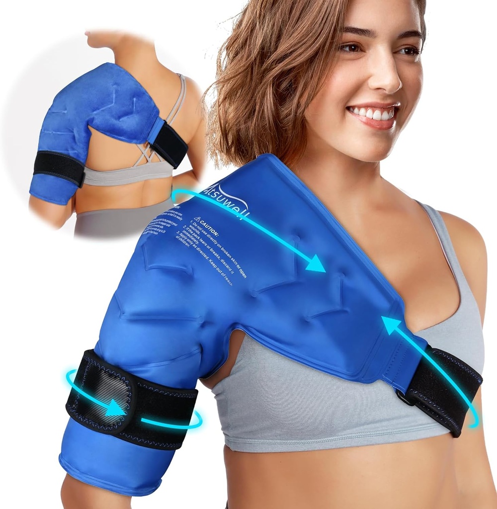Atsuwell Shoulder Ice Pack Rotator Cuff Cold Compression, Reusable Gel Ice Pack Shoulder Wrap, Braccio flessibile Cold Pack per uomini e donne, Blu
