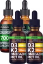 NUSAVA non aromatizzato D3 K2 gocce e clorofilla liquido gocce Bundle - Potenti vitamine liquide per cuore, giunto, energia, & supporto immunitario - Non OGM, senza glutine, 2pk Ogni