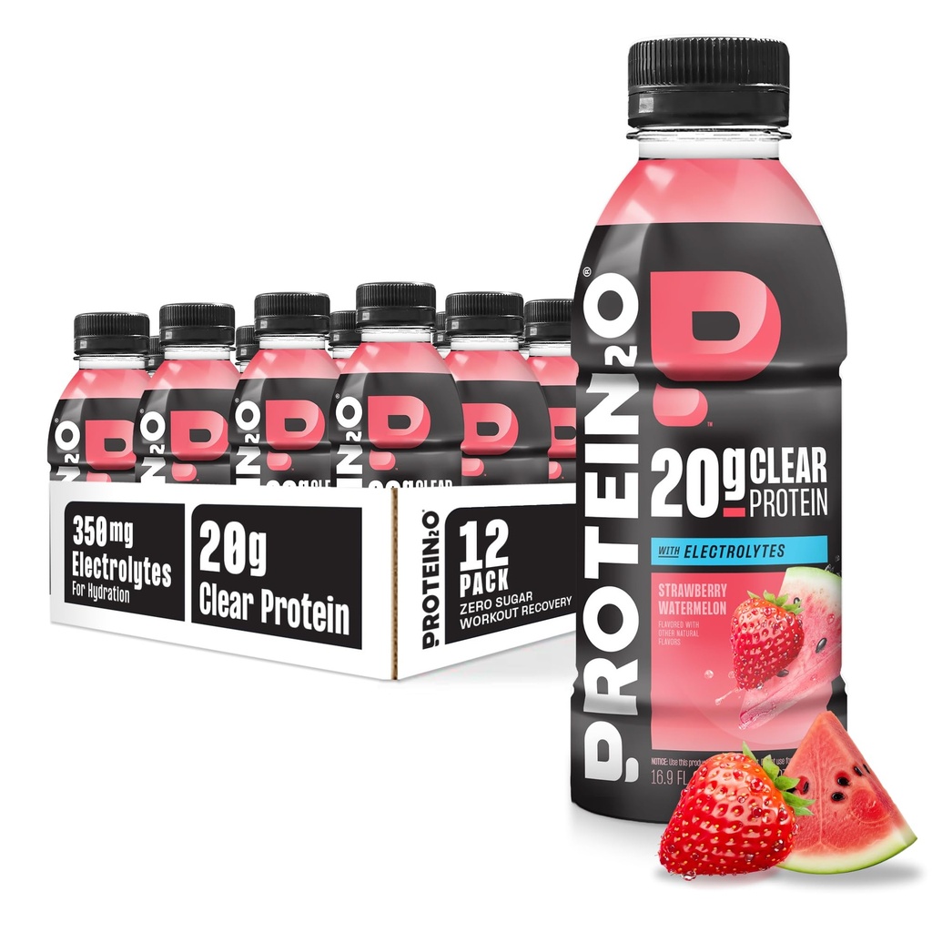 Protein2o Hydration Drink - 2-in-1 Liquido Chiaro Whey Protein Isolate ed Elettrolyte Drink - 20g Protein, Vitamine B5, B6 - Post-Workout Recovery - 16.9 Fl Oz - 12 Contare Anguria di Fragola