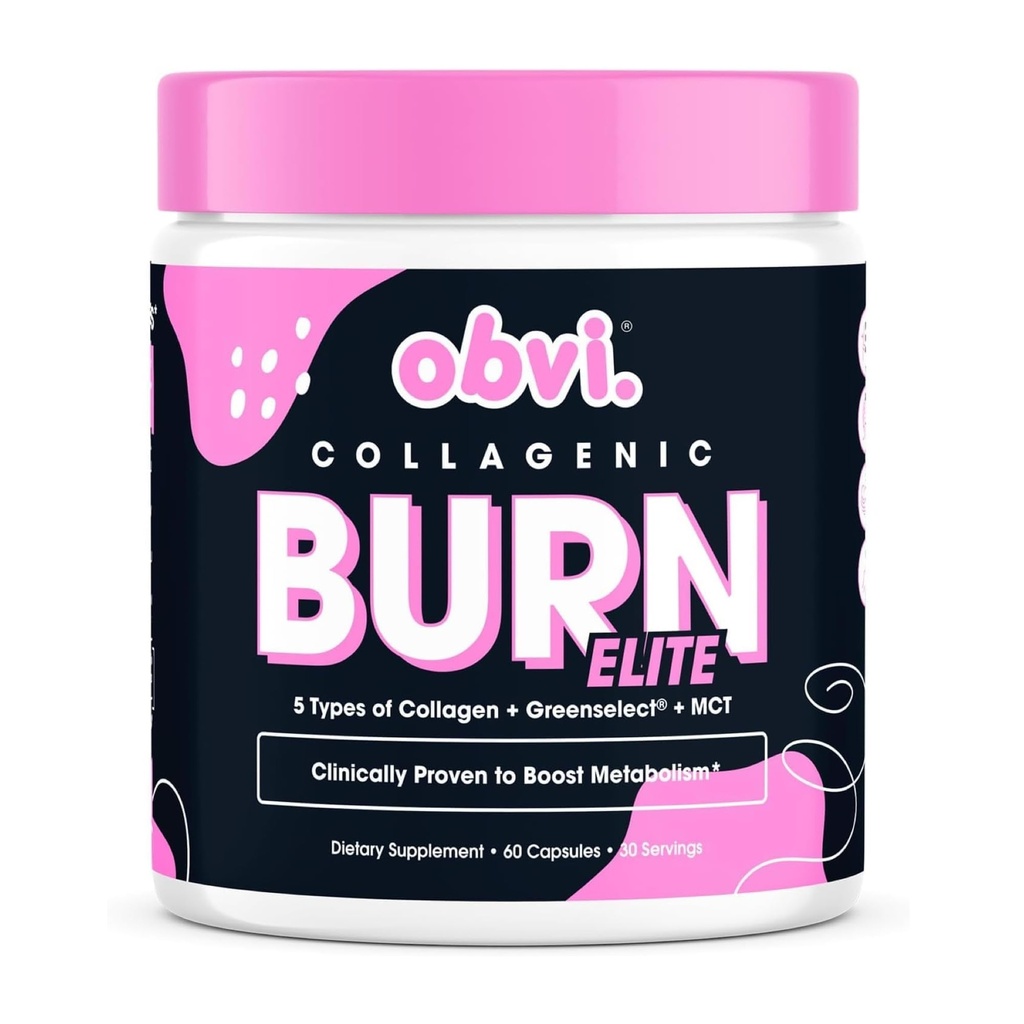 Obvi Burn Elite | Supporta Metabolismo Boost, Energy e Focus | Supplemento con collagene e tè verde | Supporta capelli sani, pelle, unghie e giunti | 60 capsule, 30 Serve