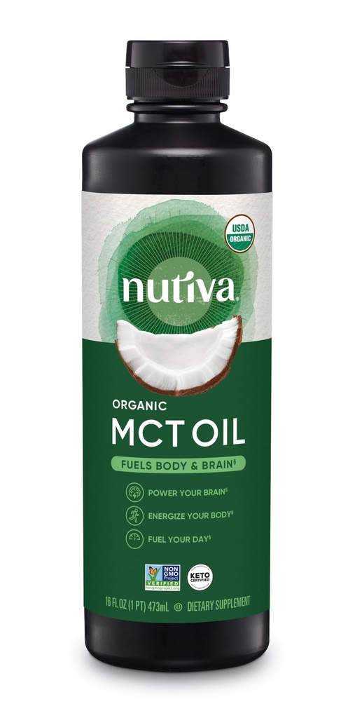Nutiva Organic MCT Olio, Kosher, Keto Friendly, Certificato USDA Organico, Non OGM, 16 Ounce fluido (Pacchetto di 1)